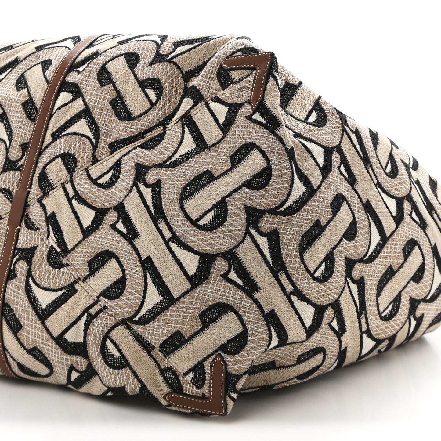 E Canvas Calfskin Monogram TB XL Beach Tote Dark Beige