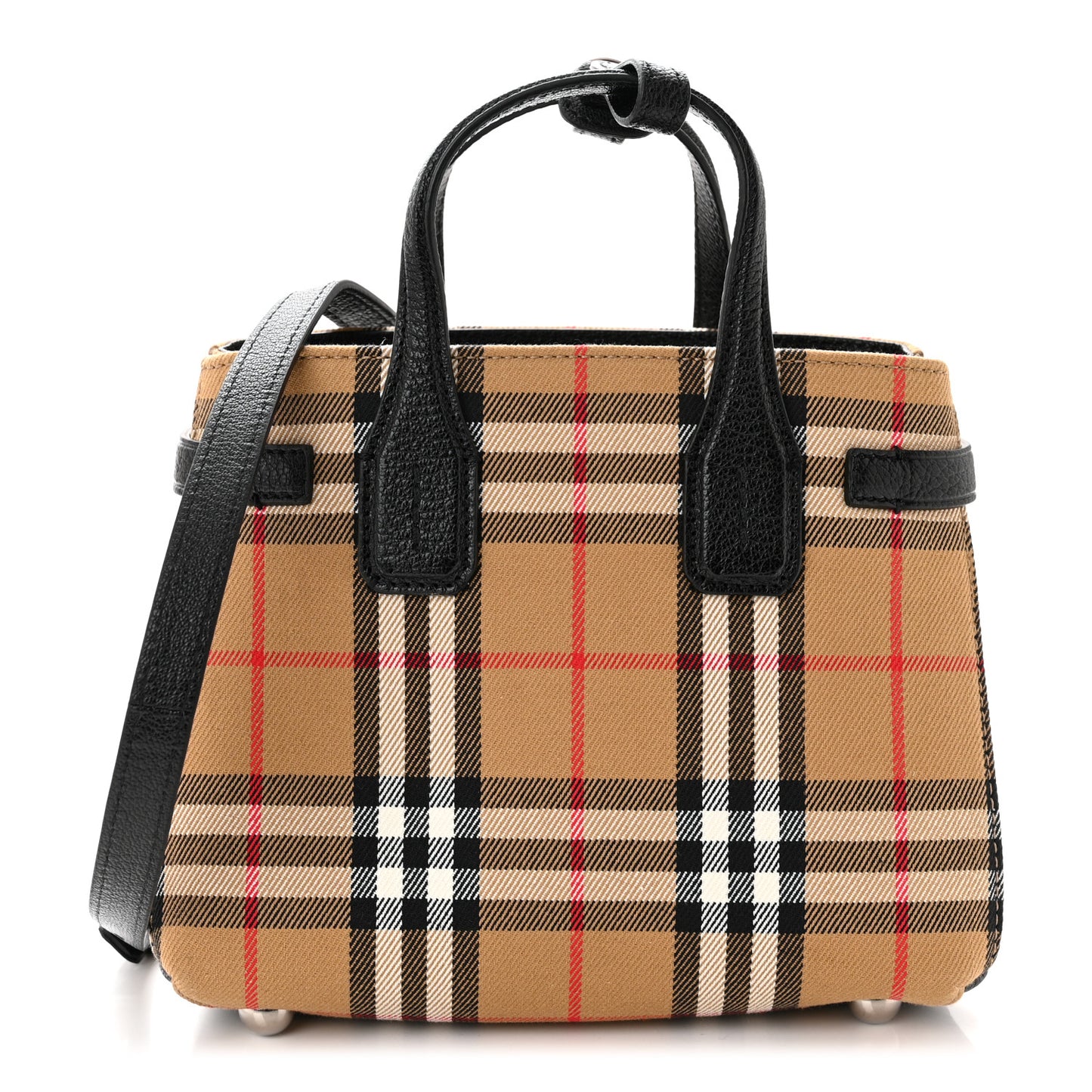 Goatskin Vintage Check Small Banner Tote Black