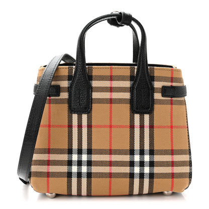 Burberry Goatskin Vintage Check Small Banner Tote Black 1 of 10