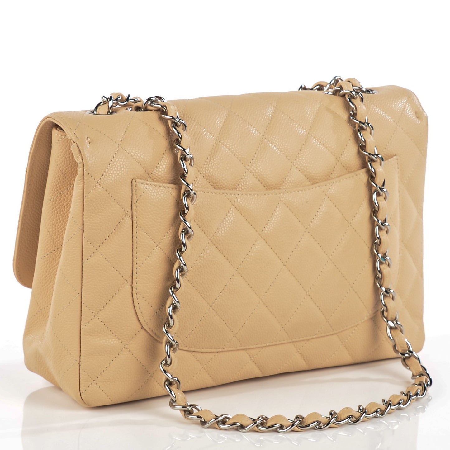 Caviar Quilted Jumbo Single Flap Beige Clair