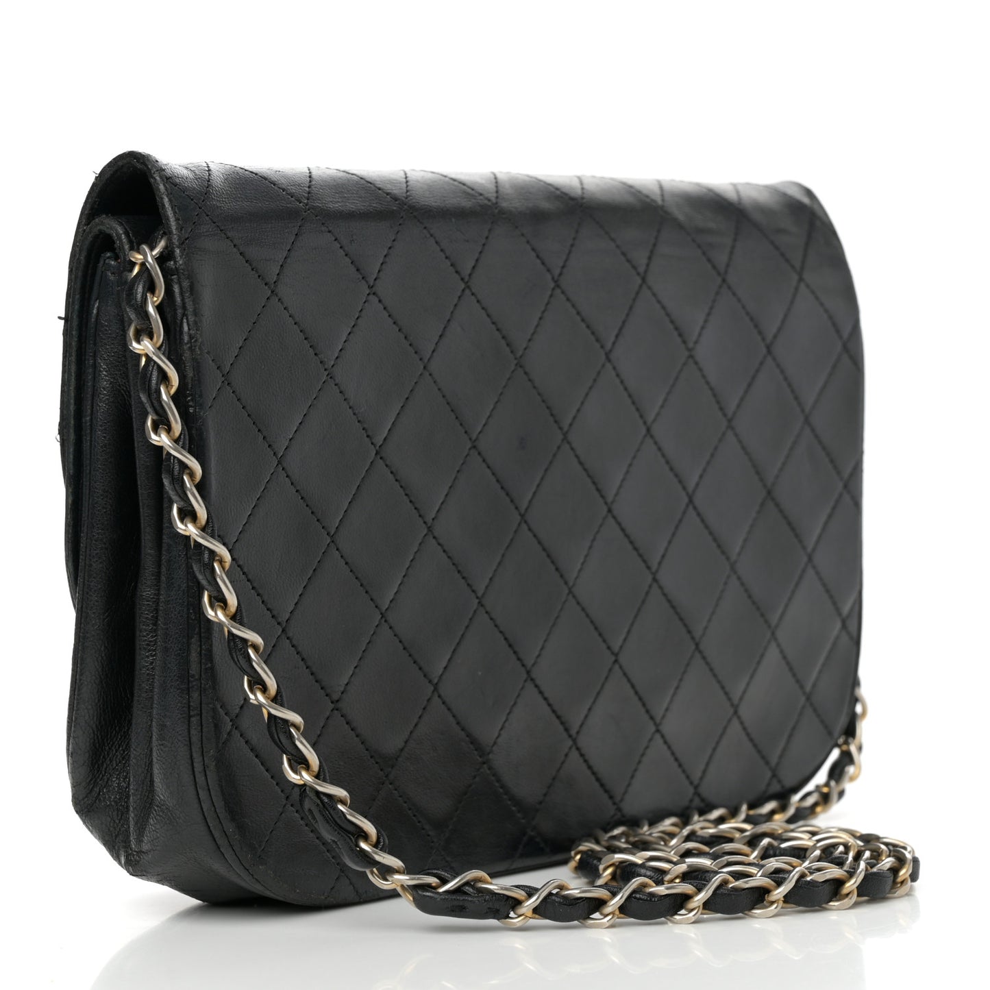 Lambskin Quilted Medium Round Double Flap Black