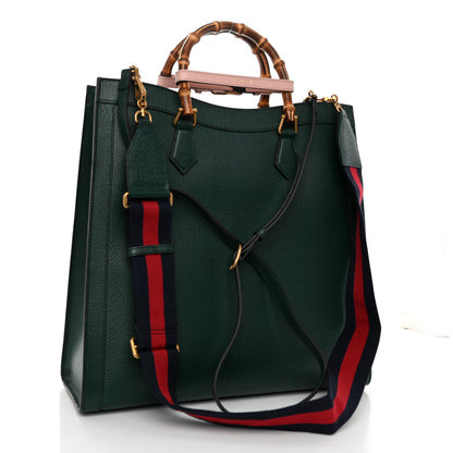 Gucci Textured Dollar Calfskin Web Large Diana Tote Bag Green Pink 3 of 11