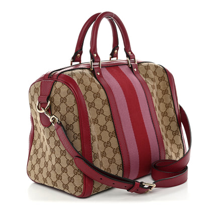 Gucci Monogram Cellarius Calfskin Vintage Web Medium Boston Beige Ebony Soft Burgundy Peonia Flower 3 of 10