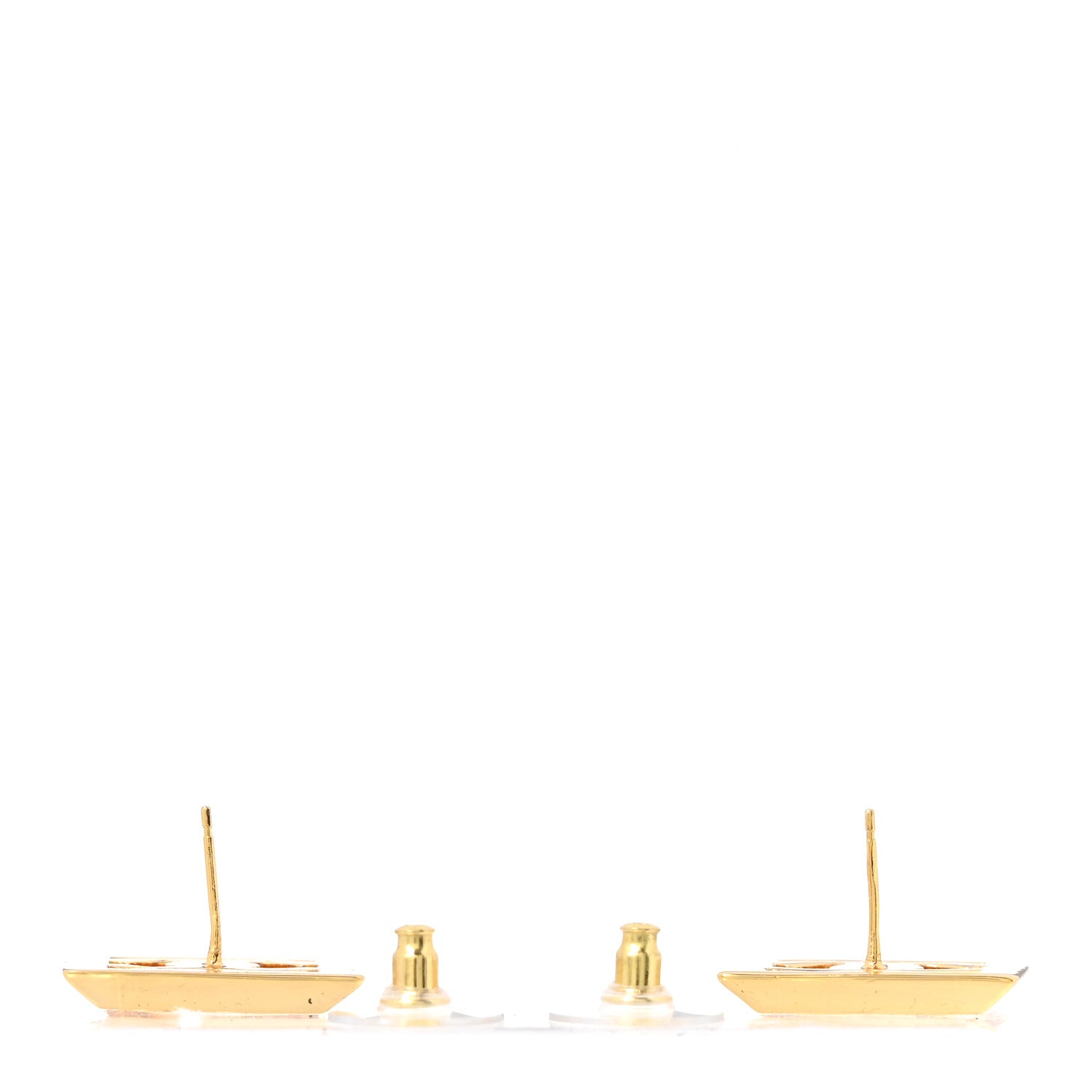 Chanel Metal Enamel CC Square Earrings Gold White 3 of 4