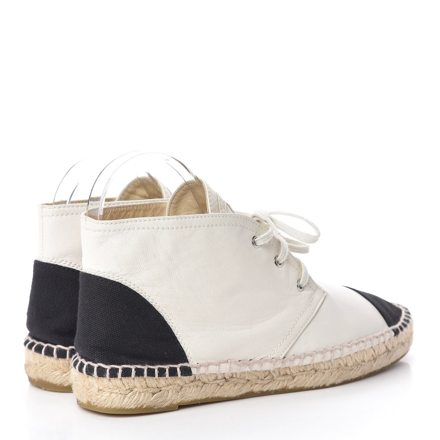 Lambskin Canvas Cap Toe Lace Up Espadrilles 38 White Black