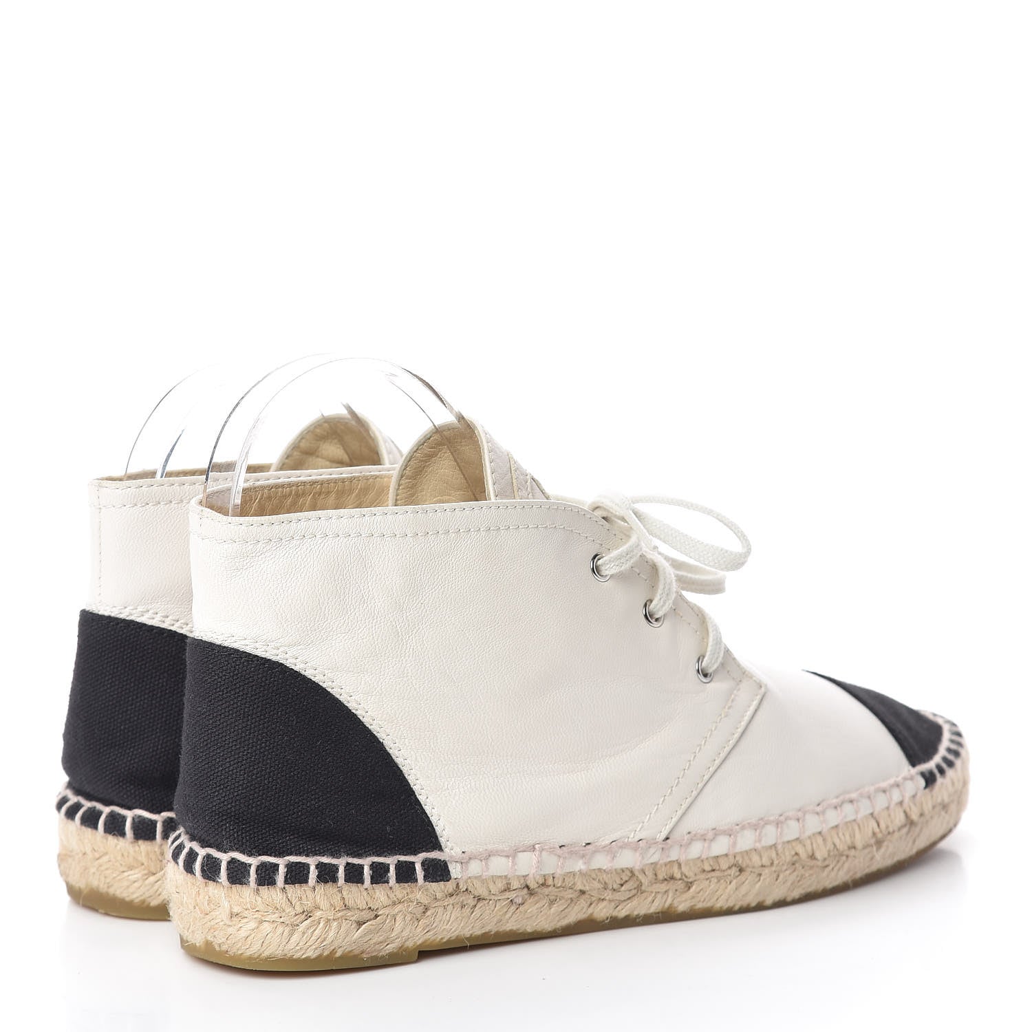 Chanel Lambskin Canvas Cap Toe Lace Up Espadrilles 38 White Black 4 of 12