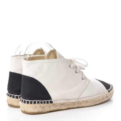 Chanel Lambskin Canvas Cap Toe Lace Up Espadrilles 38 White Black 4 of 12