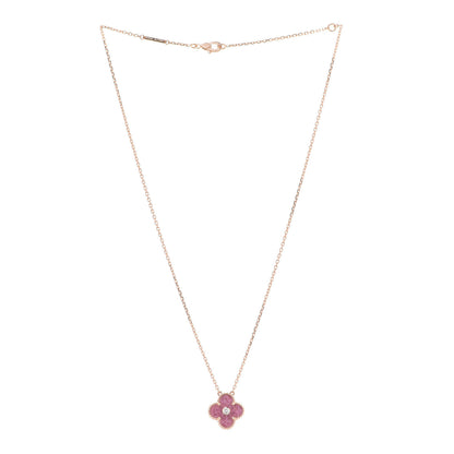 Van Cleef & Arpels 18K Rose Gold Diamond Rhodonite Vintage Alhambra Pendant Necklace 3 of 8