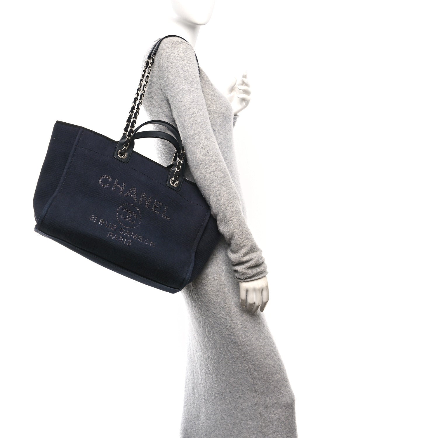 Chanel Mixed Fibers Medium Deauville Tote Navy Blue 2 of 12