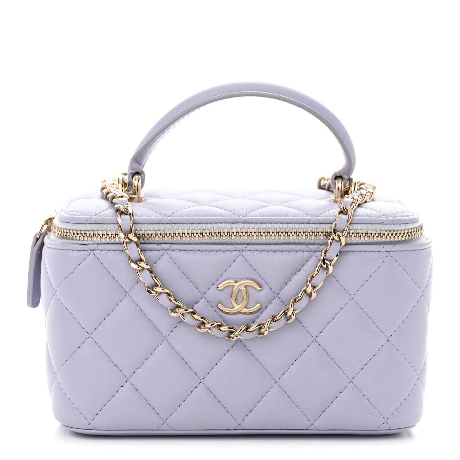 Chanel Lambskin Quilted Small Top Handle Vanity Case With Chain Light Purple 1 of 12