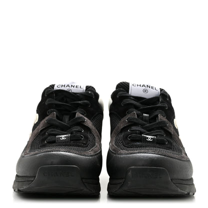 Chanel Mesh Suede Calfskin Grained Calfskin Mens CC Sneakers 44 Black White 3 of 11