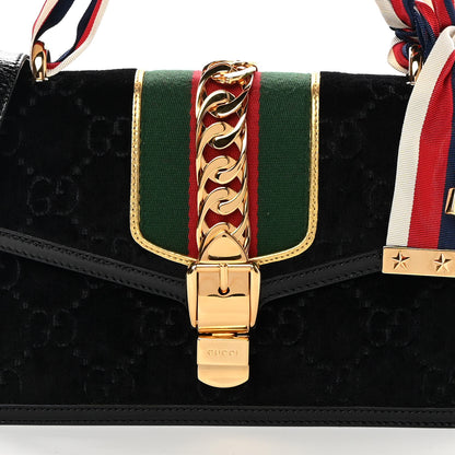 Gucci Velvet GG Monogram Small Sylvie Shoulder Bag Black 8 of 15