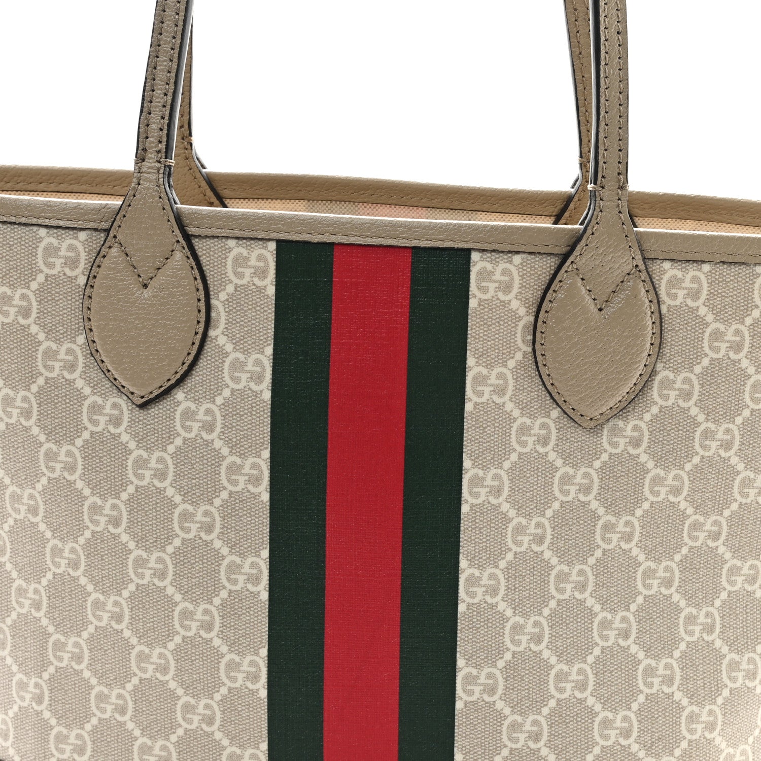 Gucci GG Supreme Monogram Textured Dollar Calfskin Web Small Ophidia Tote Beige Mystic White Oatmeal 8 of 10