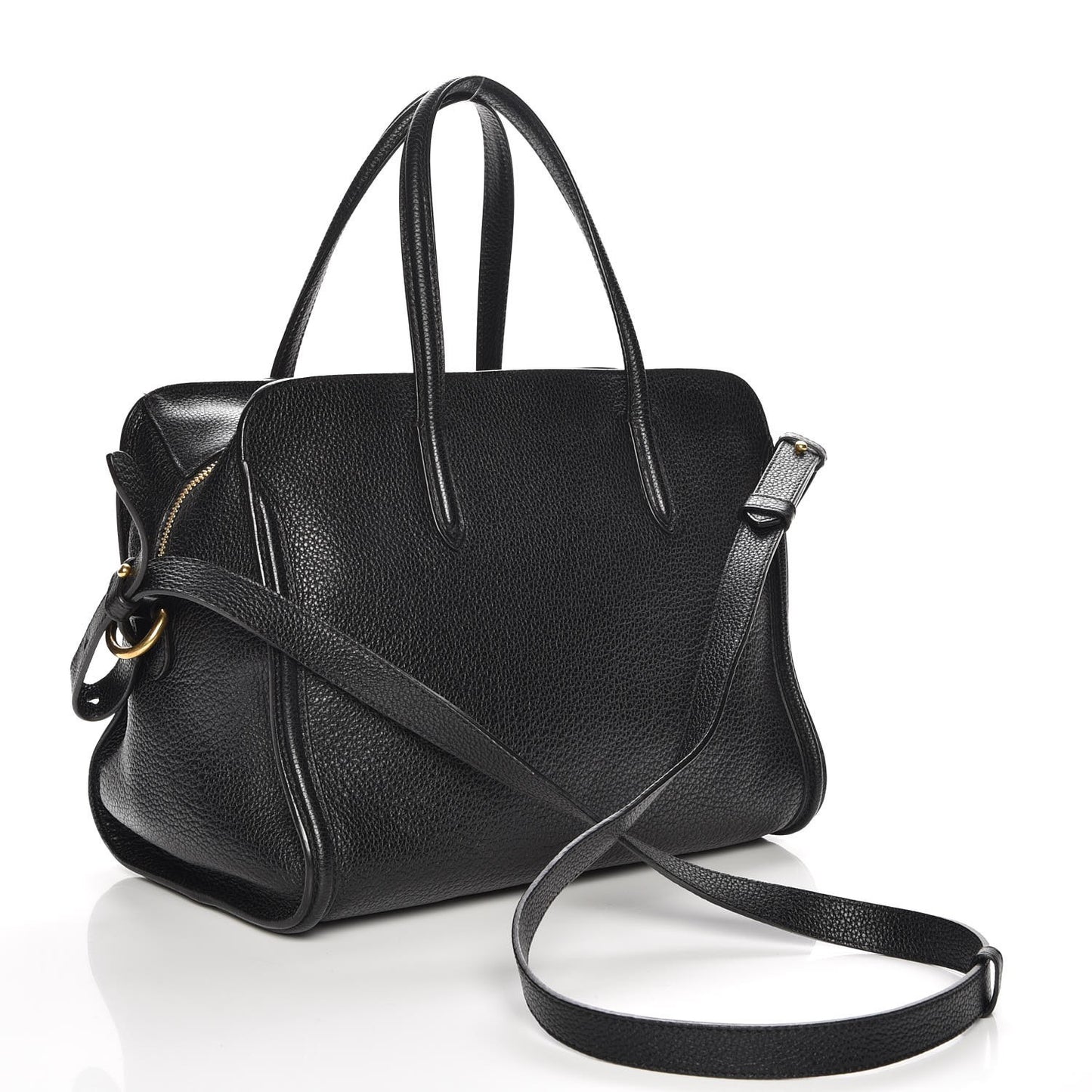 Pebbled Calfskin Small Skull Padlock Zip Around Tote Black