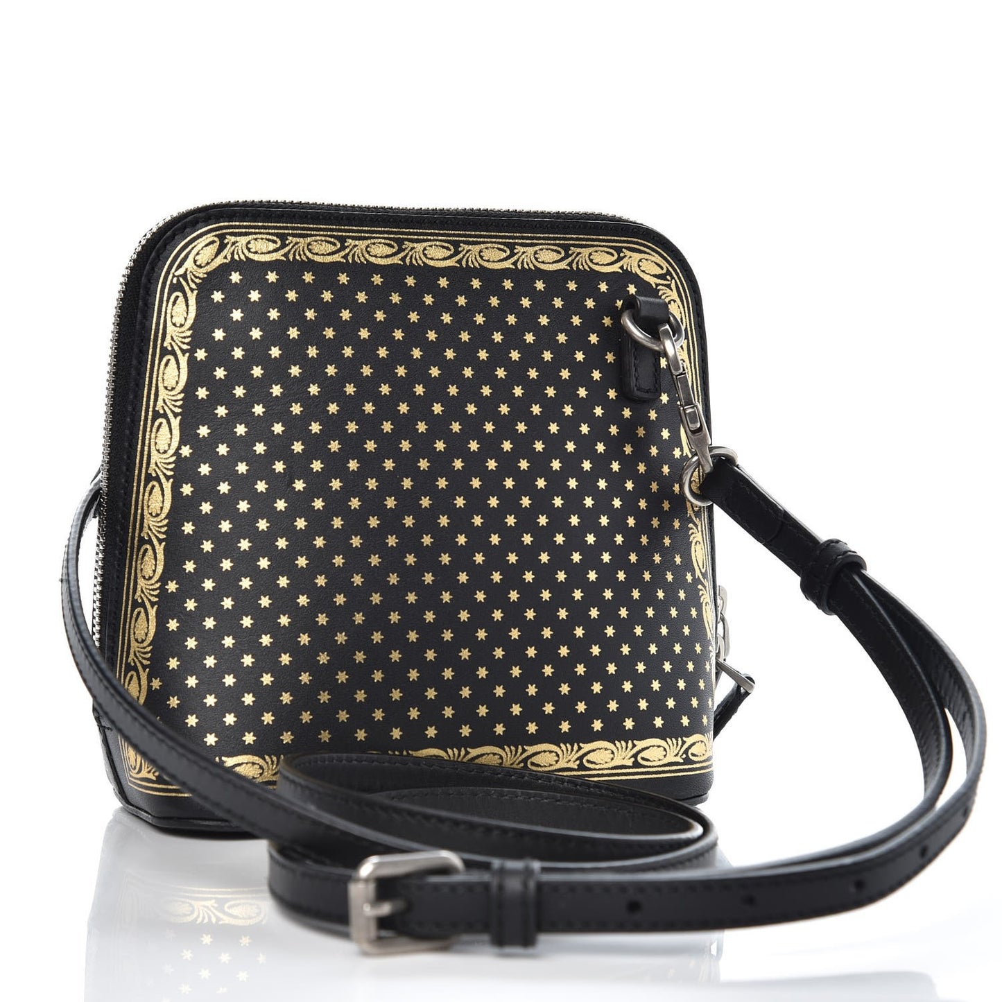 X SEGA Calfskin GUCCY Stars Mini Dome Shoulder Bag Black Gold