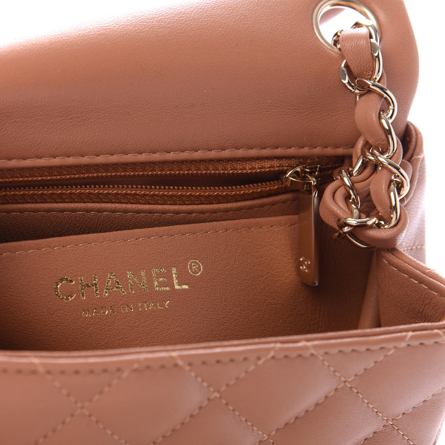 Lambskin Quilted Mini Square Flap Brown