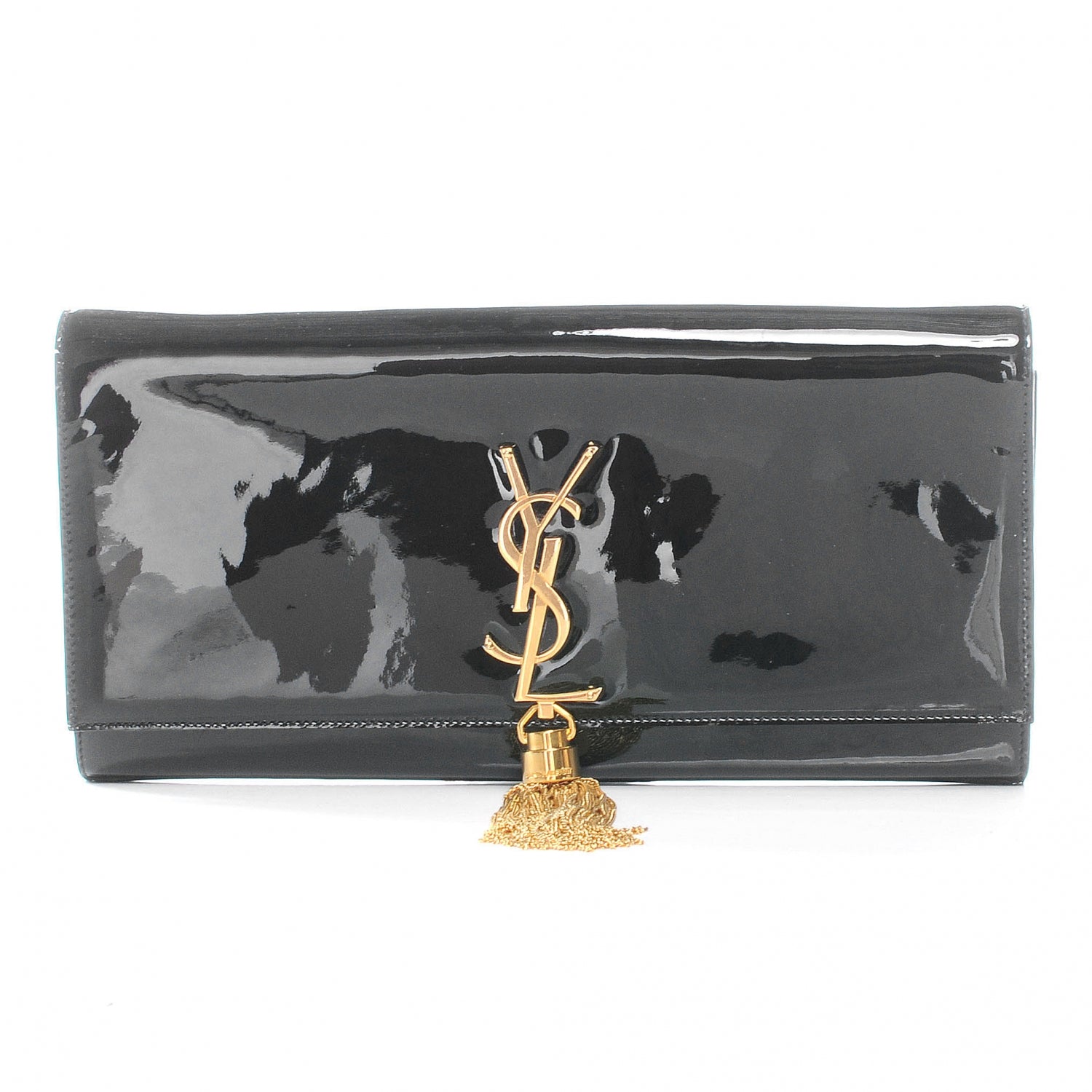 Saint Laurent Patent Cassandre Tassel Clutch Black 1 of 8