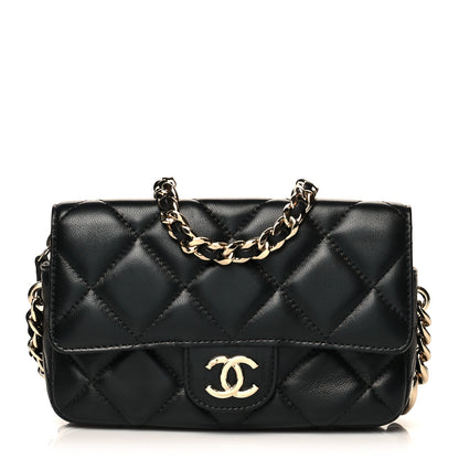 Chanel Lambskin Quilted Resin Bi-Color Flap Phone Holder With Chain Black 2 of 12