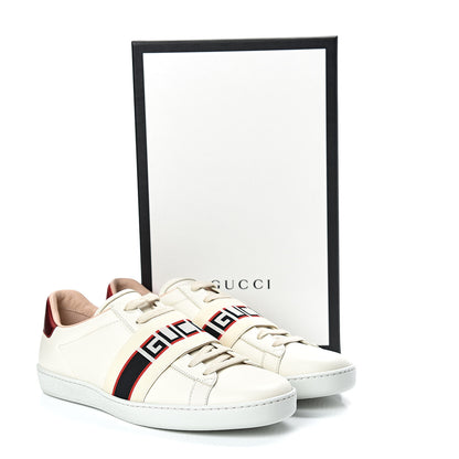 Gucci Calfskin Stripe Womens New Ace Sneakers 39.5 New Mystic White Ecru Red Flame 8 of 8