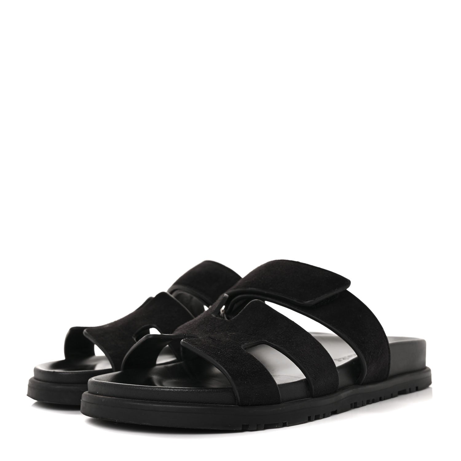 Hermes Suede Goatskin Womens Chypre Sandals 36.5 Black 3 of 9
