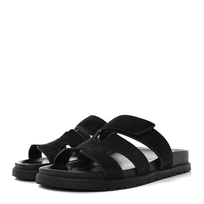 Hermes Suede Goatskin Womens Chypre Sandals 36.5 Black 3 of 9