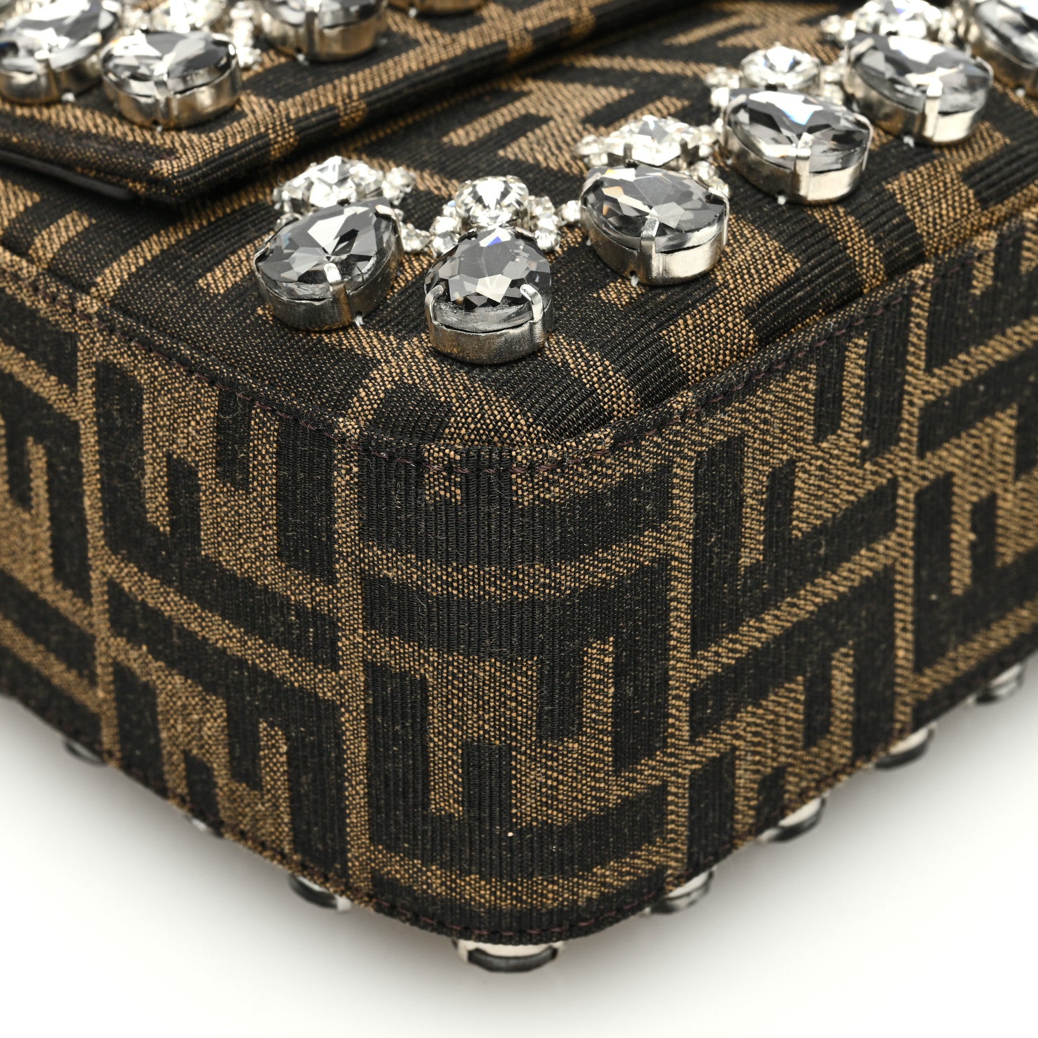 Fendi Fabric Jacquard FF 1974 Crystal Embellished Baguette Tobacco Moro Multicolor 8 of 9