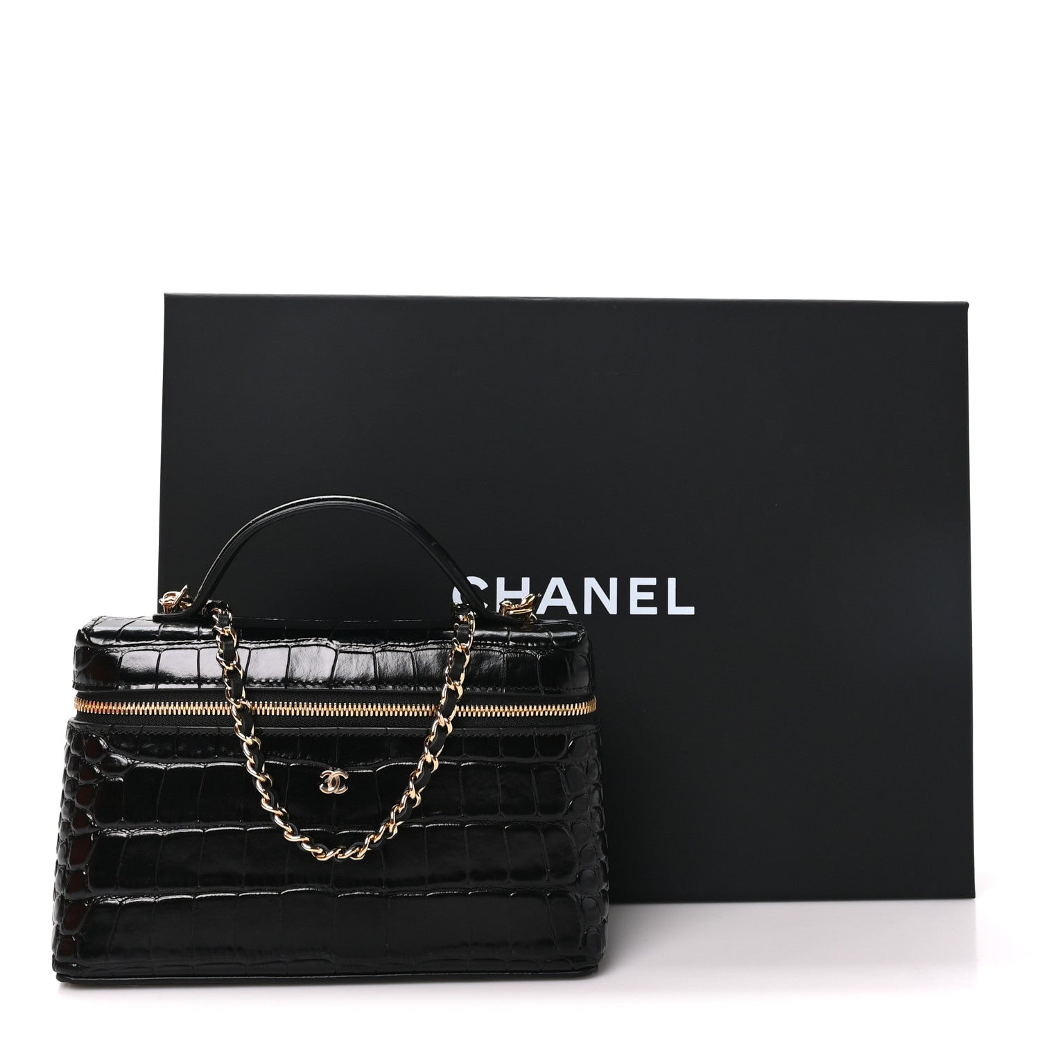 Chanel Calfskin Crocodile Embossed Crococo Exoticoco Vanity With Chain Black 11 of 11