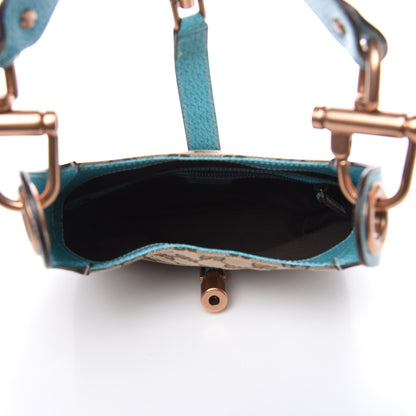 Gucci Monogram Mini Piston Lock Jackie O Hobo Blue 5 of 11
