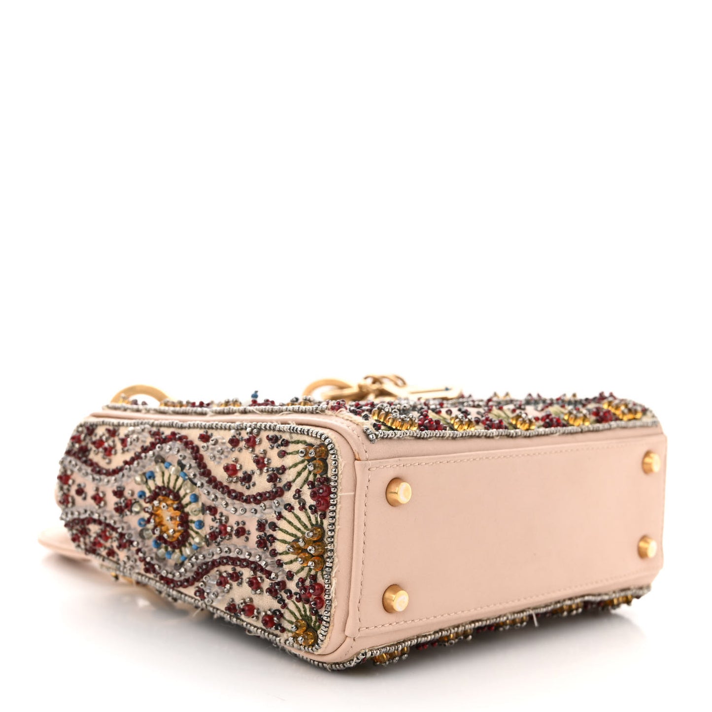 Calfskin Beaded Mini Lady Dior Beige Multicolor