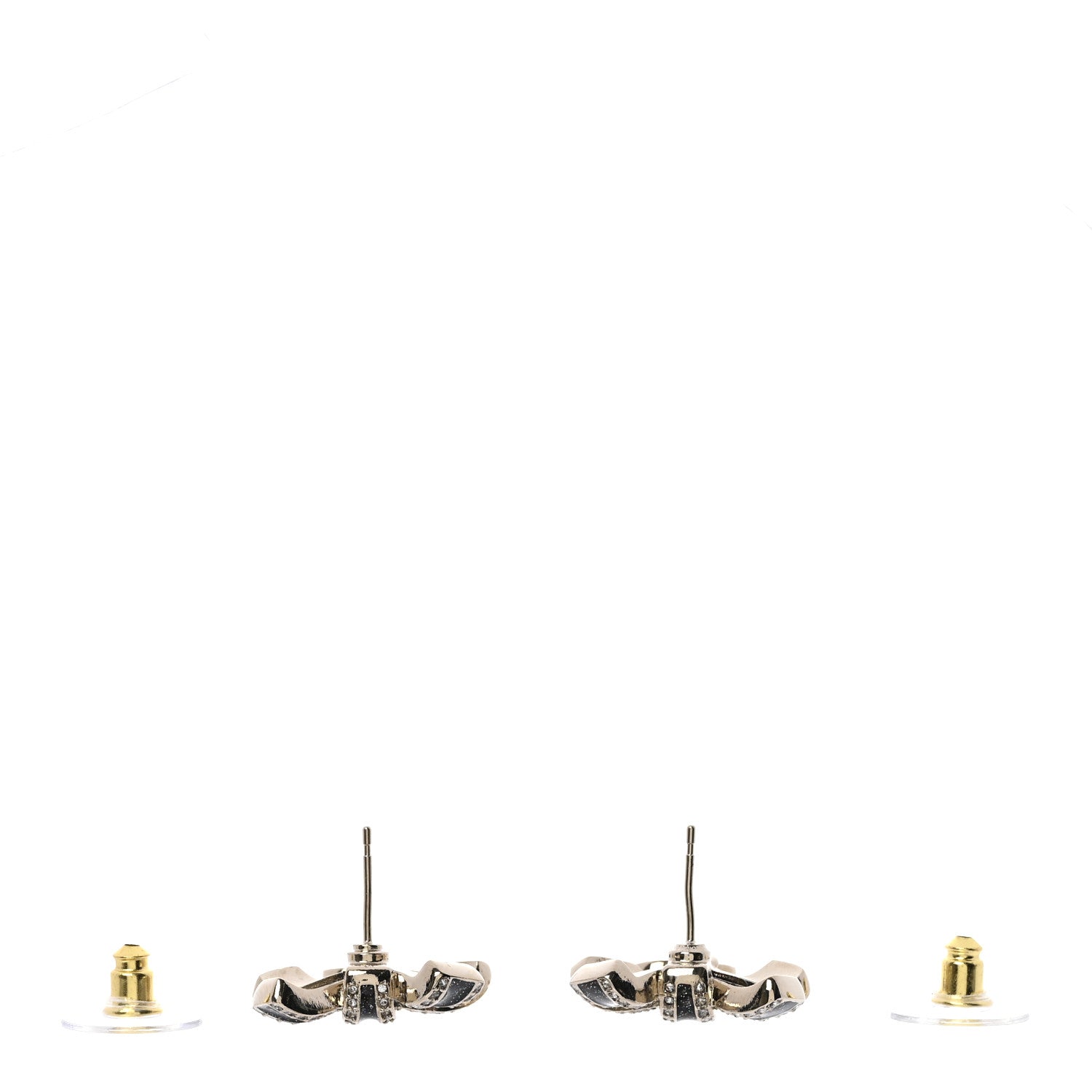 Chanel Crystal Glitter Bow Drop CC Earrings Gold Black 3 of 5