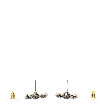 Chanel Crystal Glitter Bow Drop CC Earrings Gold Black 3 of 5