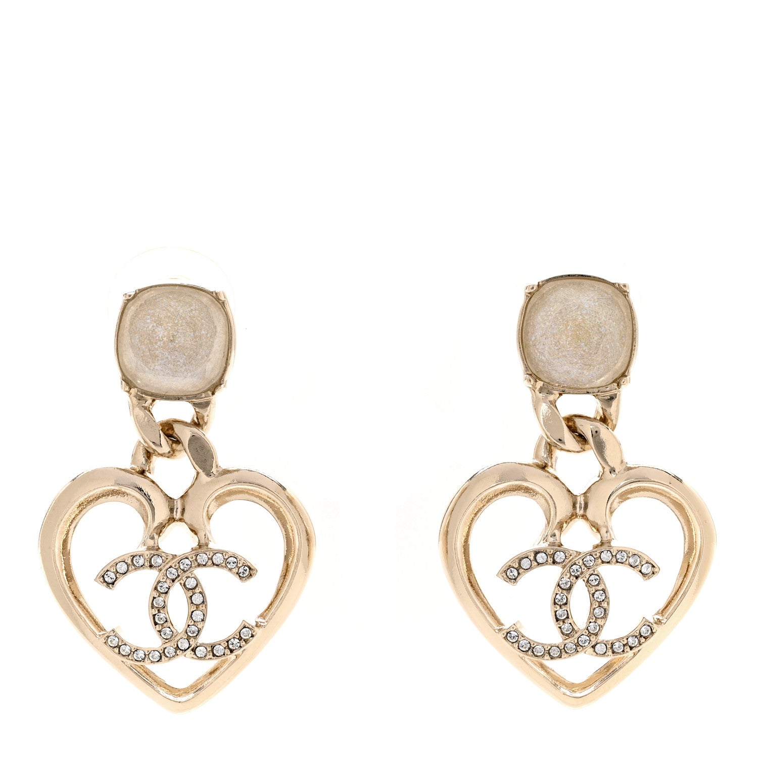 Chanel Metal Strass CC Heart Drop Earrings Gold 1 of 4