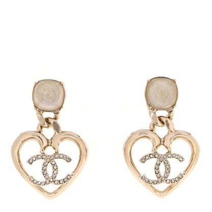 Chanel Metal Strass CC Heart Drop Earrings Gold 1 of 4