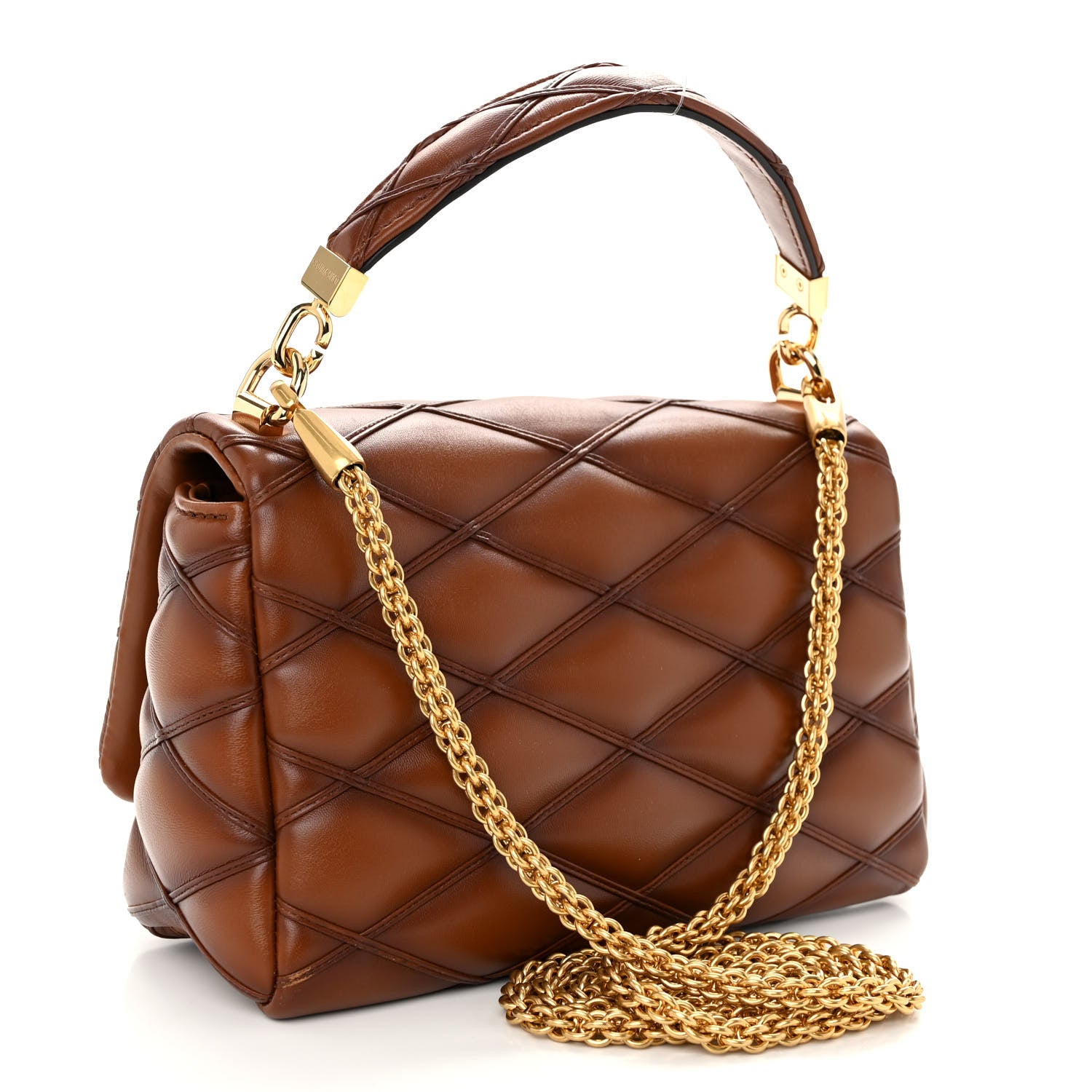 Louis Vuitton Lambskin Malletage Top Handle GO-14 MM Tan 3 of 10