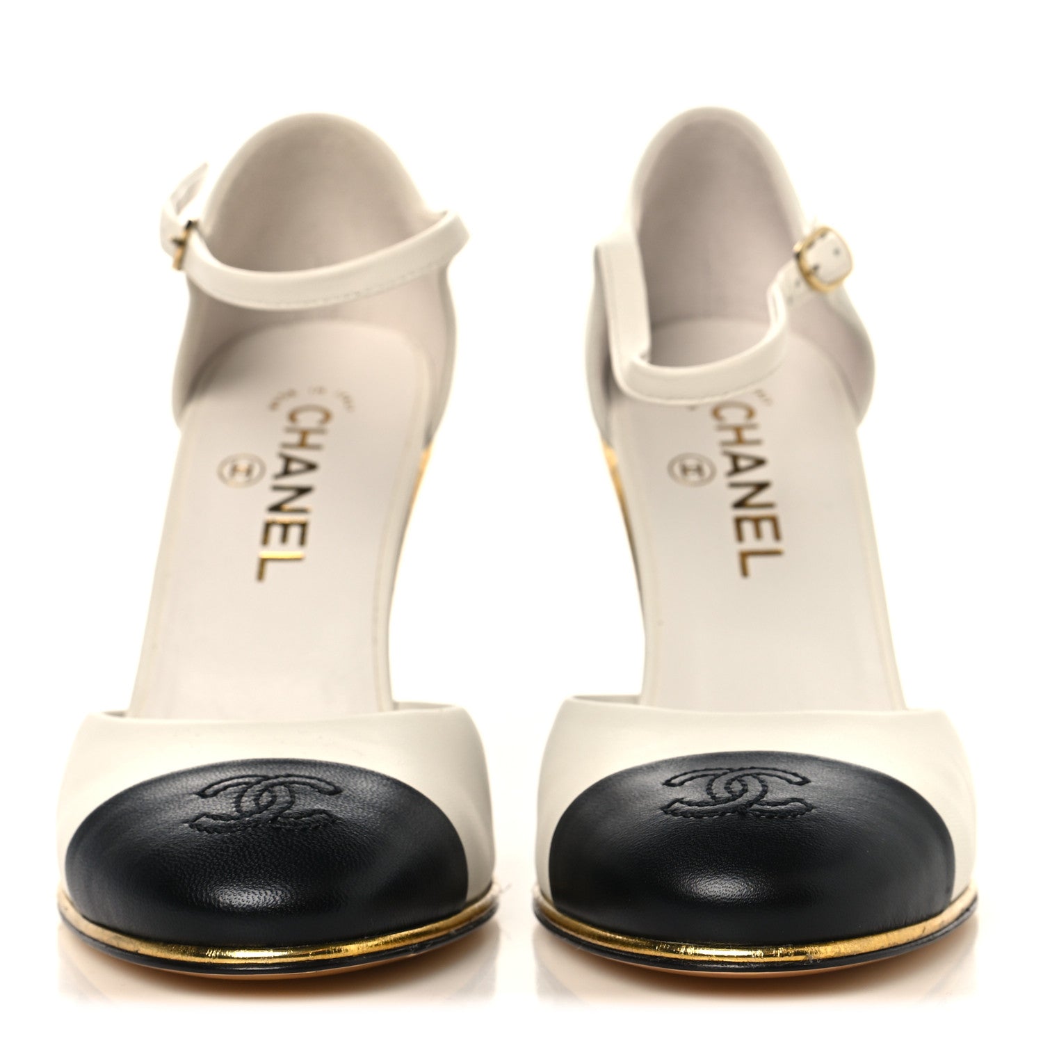 Chanel Lambskin Cap Toe Open Wedge 38 Black White 3 of 10