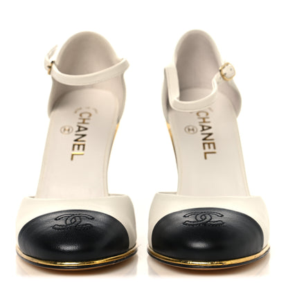 Chanel Lambskin Cap Toe Open Wedge 38 Black White 3 of 10