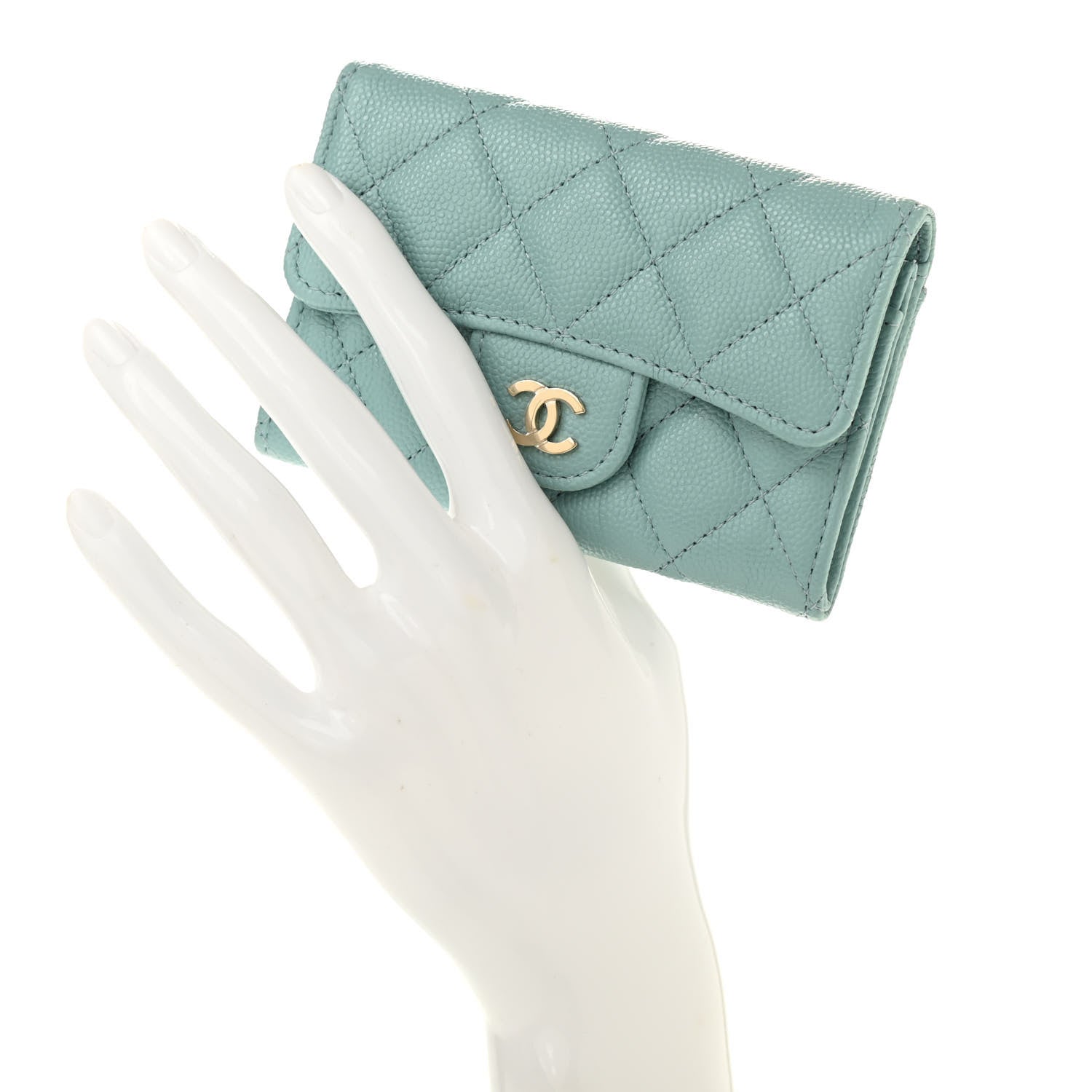 Chanel Caviar Quilted Flap Card Holder Wallet Light Blue 2 of 8