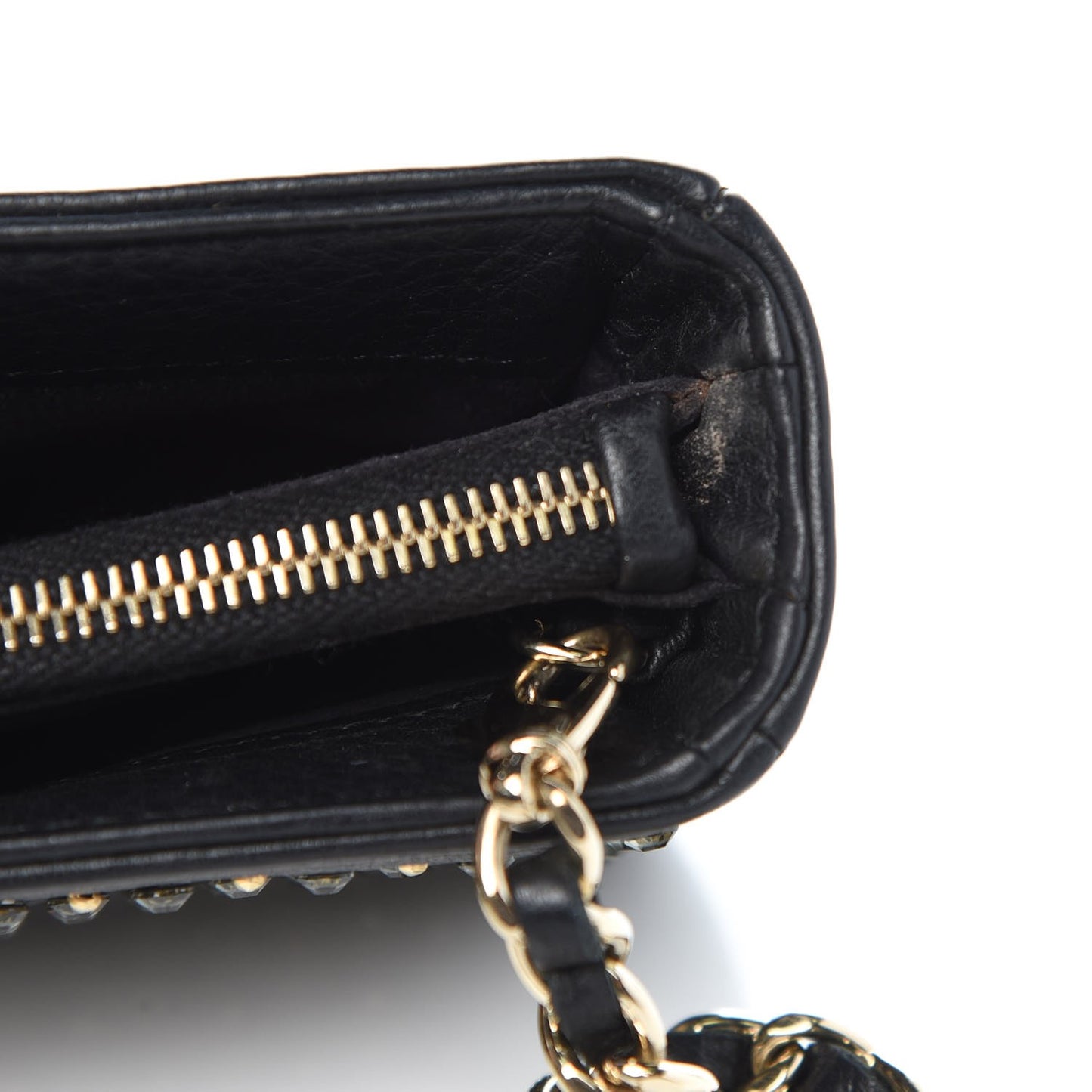 Calfskin Strass Studded Mini Phone Holder Clutch Black