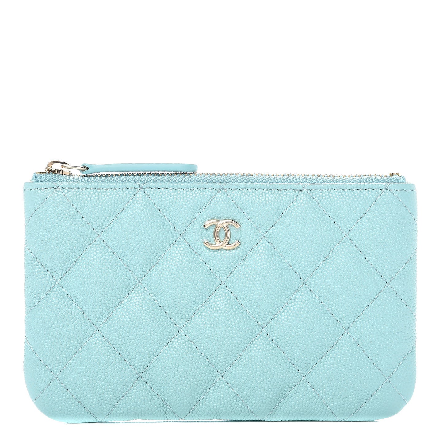Caviar Quilted Small Cosmetic Case Light Blue