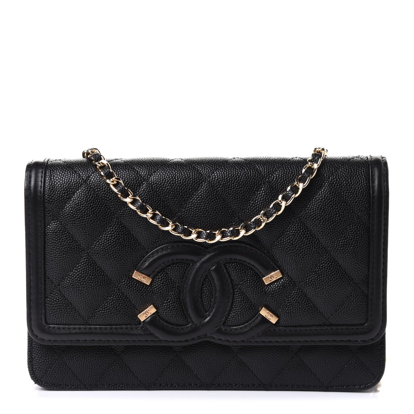 Caviar Quilted CC Filigree Wallet On Chain WOC Black