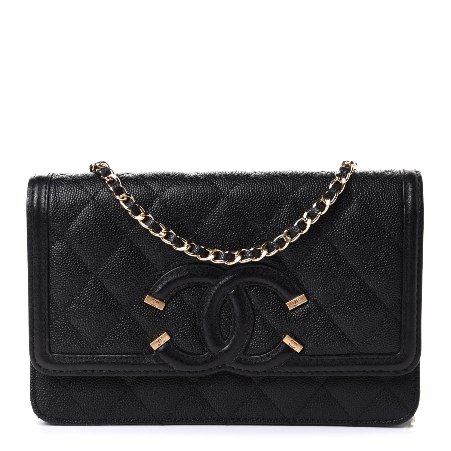 Chanel Caviar Quilted CC Filigree Wallet On Chain WOC Black 1 of 11