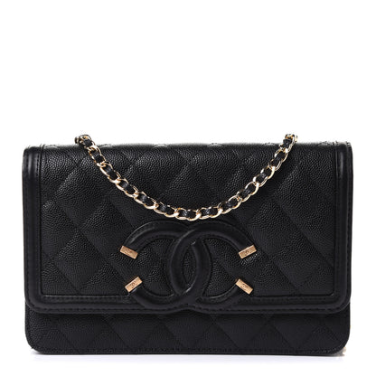 Chanel Caviar Quilted CC Filigree Wallet On Chain WOC Black 1 of 11