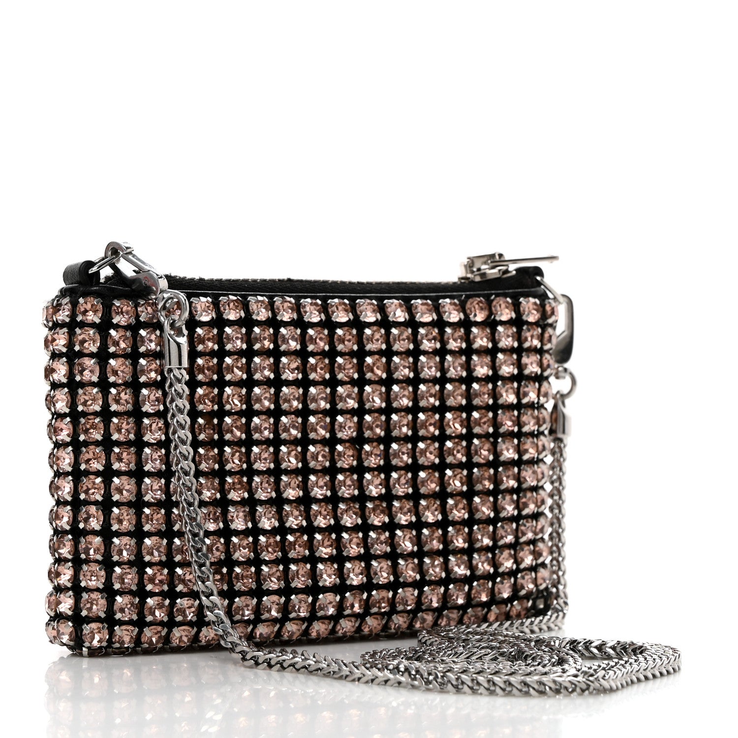 Alexander Wang Mesh Crystal Rhinestone Nano Heiress Shoulder Bag Black Pink 4 of 10