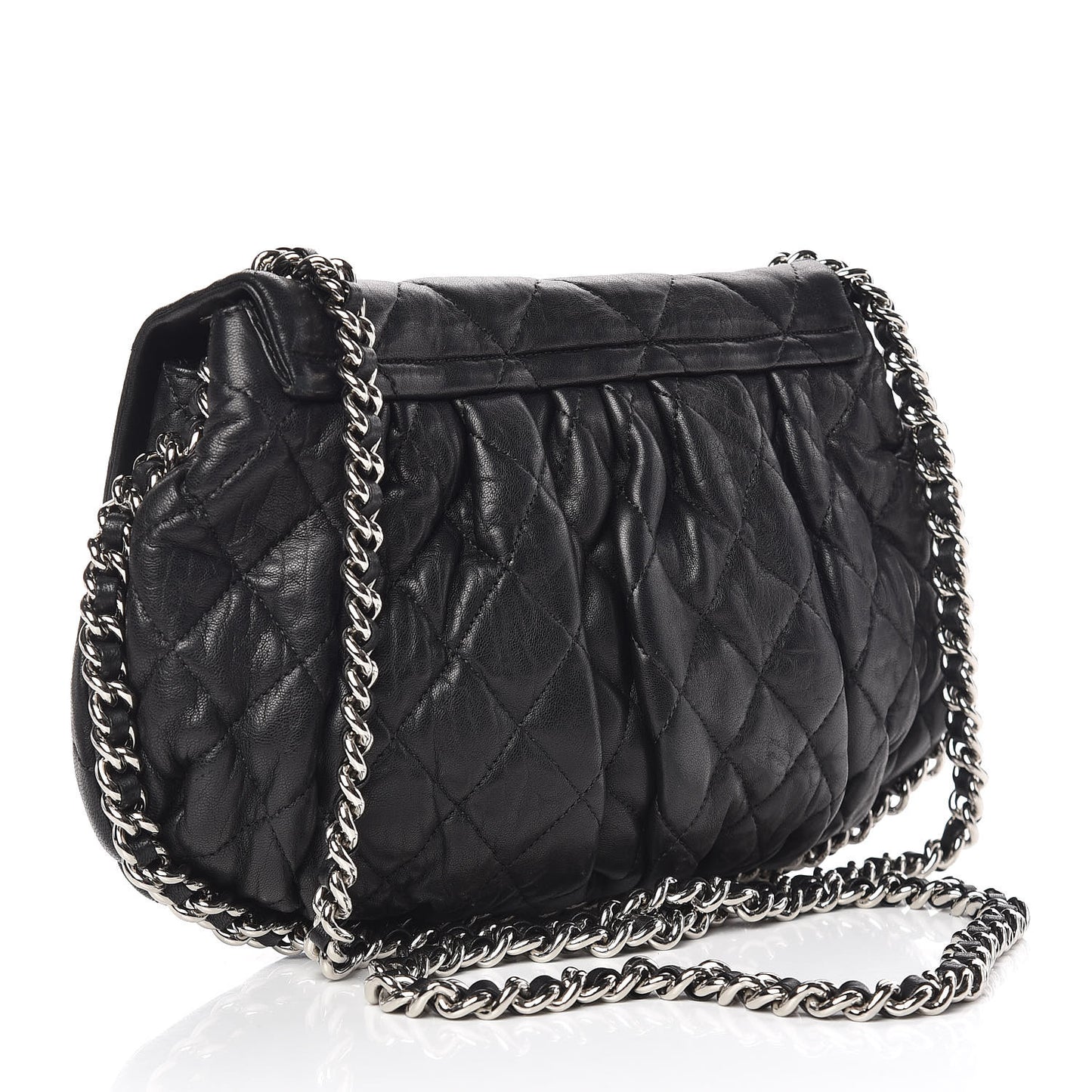 Washed Lambskin Quilted Medium Chain Around Messenger Black
