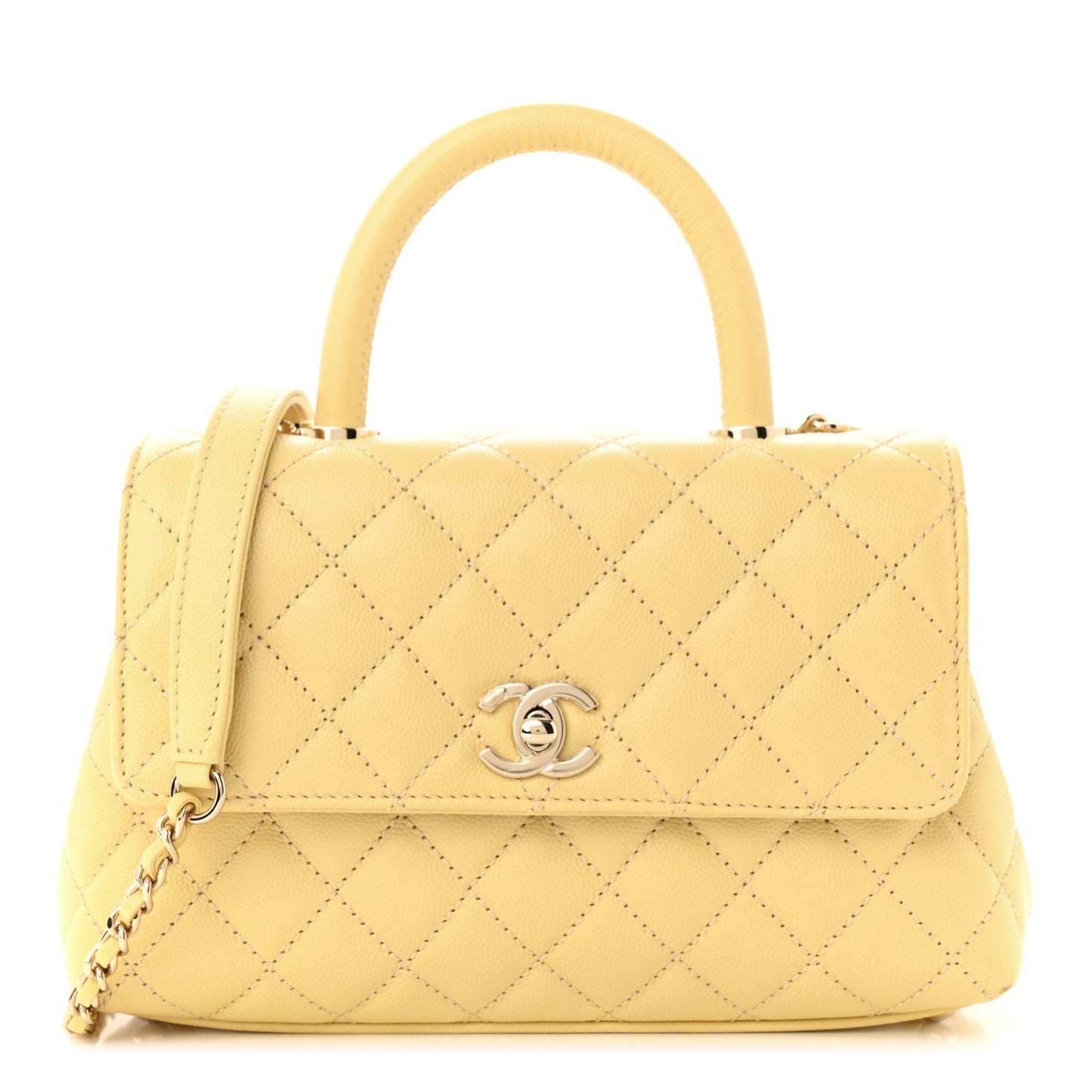 Caviar Quilted Mini Coco Handle Flap Yellow