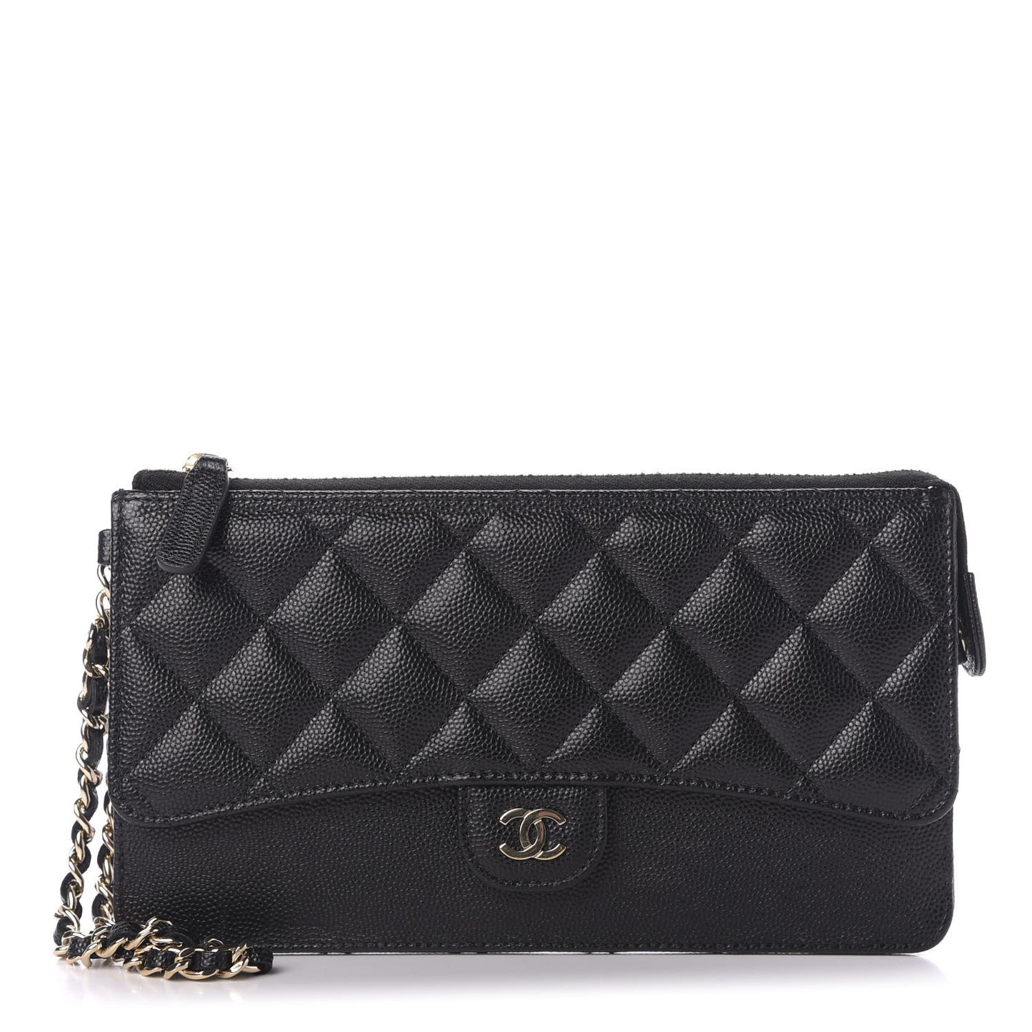 Caviar Quilted Classic Pouch With Handle Black