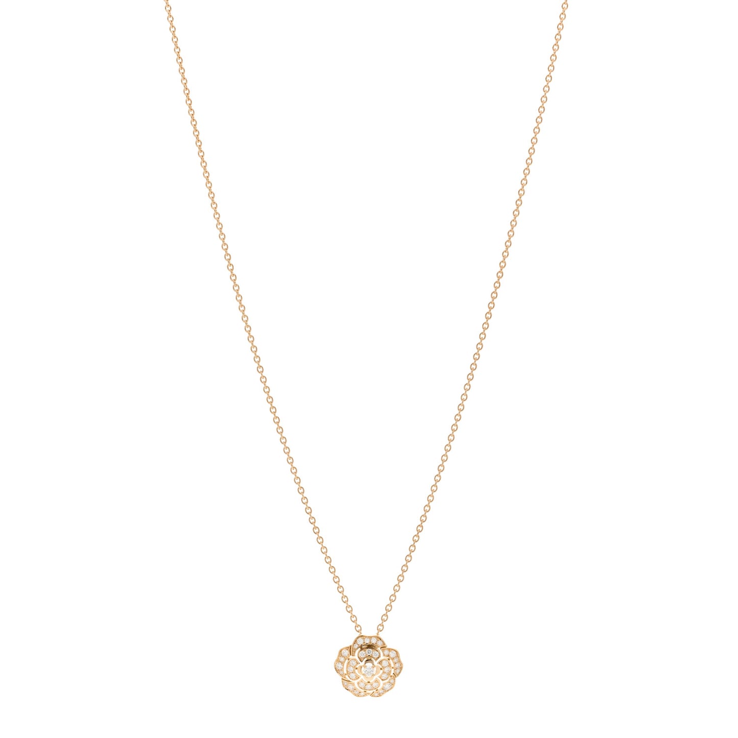 18K Yellow Gold Diamond Bouton de Camelia Pendant Necklace