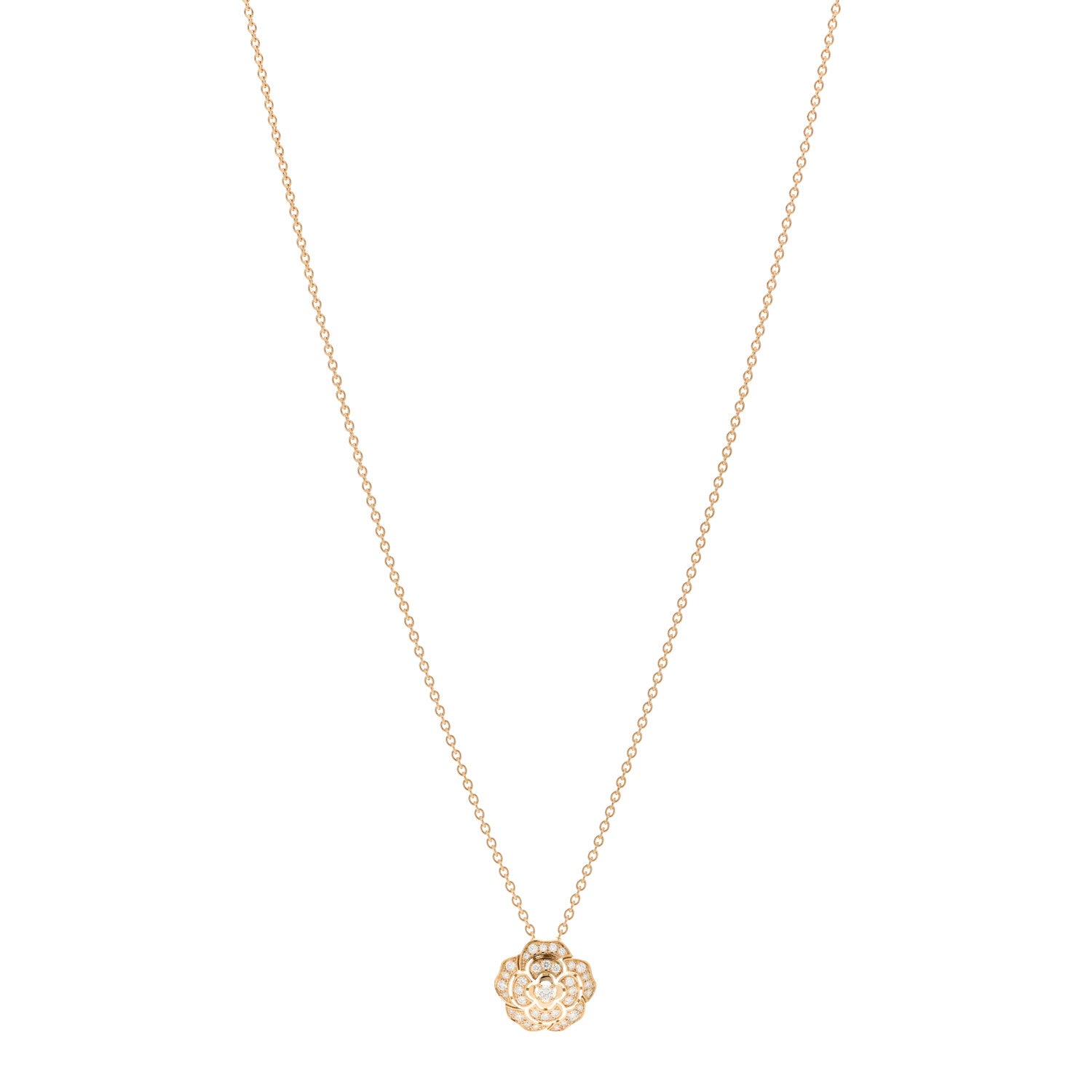 Chanel 18K Yellow Gold Diamond Bouton de Camelia Pendant Necklace 1 of 7