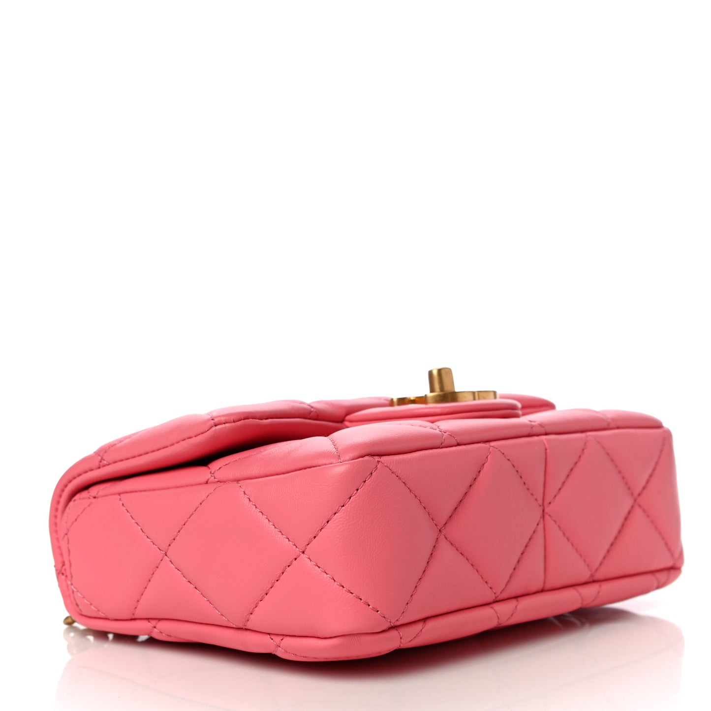 Lambskin Enamel Quilted Pending CC Mini Square Flap Pink