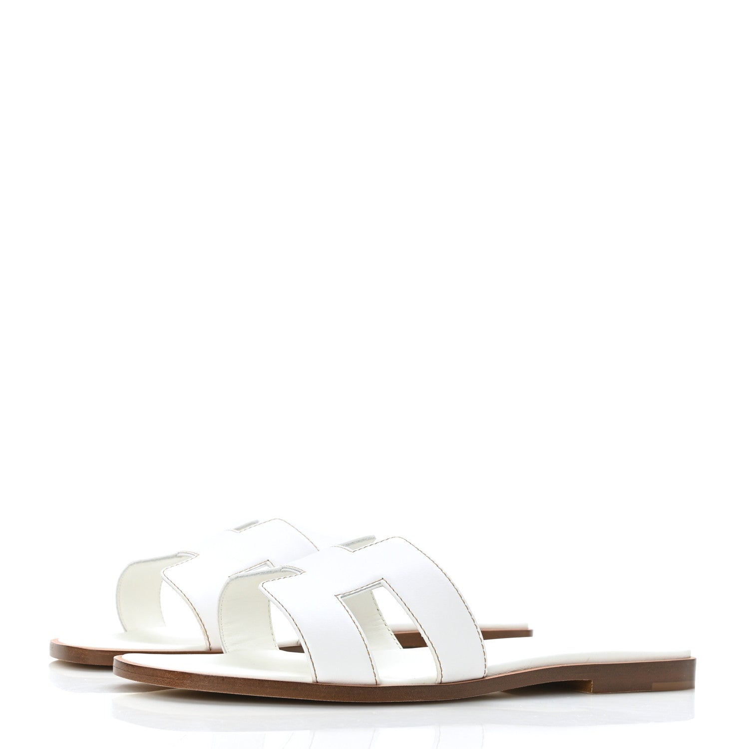 Hermes Box Calfskin Oran Sandals 37 White 3 of 9